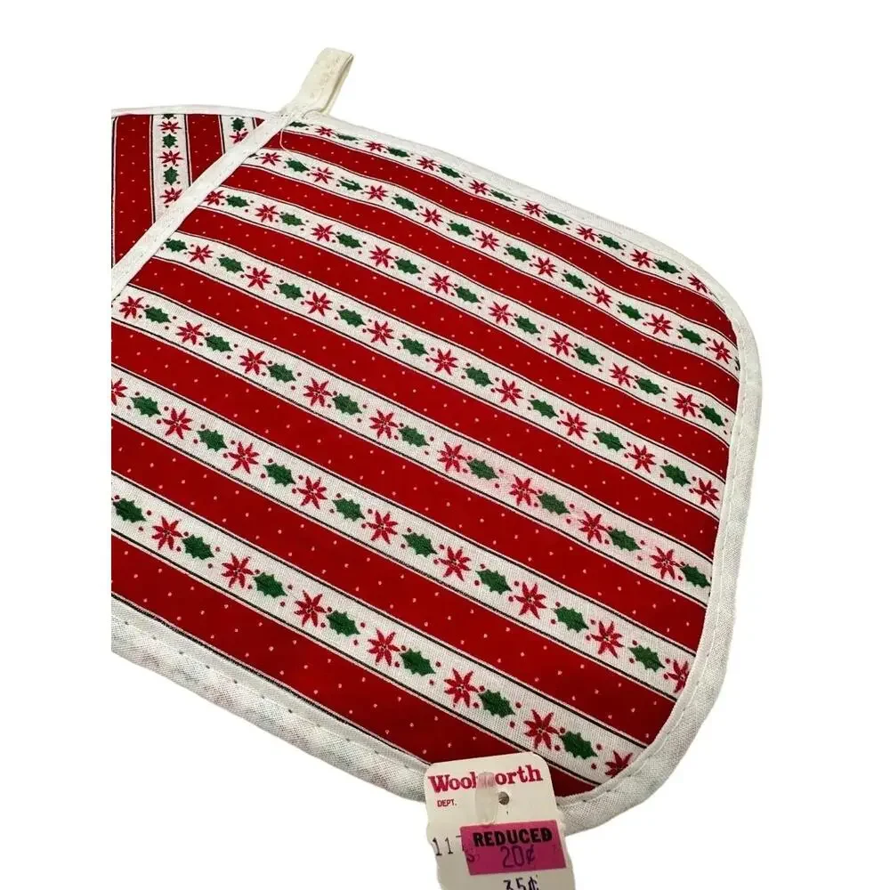 Vintage Woolworth's Christmas Potholders Set of 3 White Green Red New with Tag
